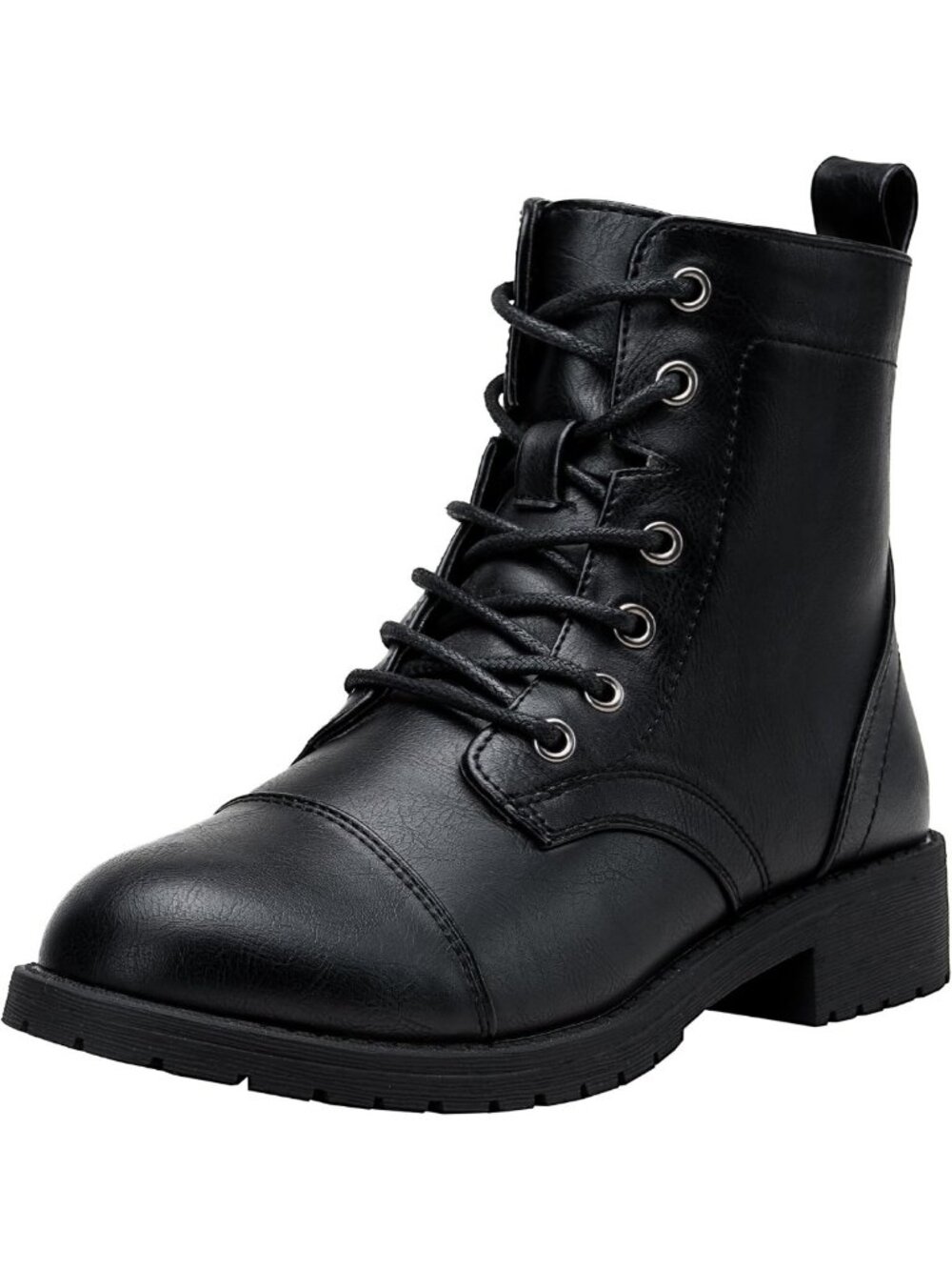 Stylish Women's Lace-Up Combat Ankle Boots with Cap Toe & Low Block Heel